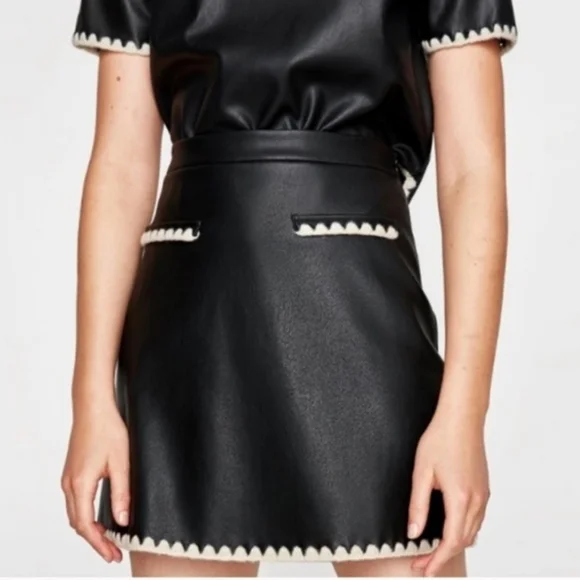 ZARA Black Vegan Leather Skirt Size Small - Picture 7 of 12